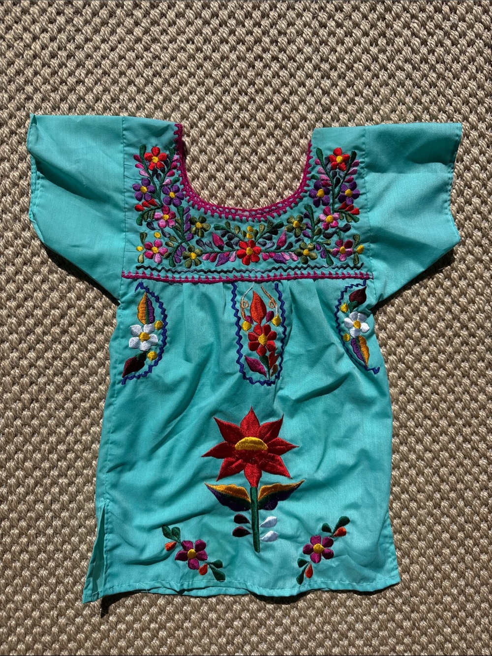 Zara Spanish Embroidered Baby Teal Dress 6-12 months